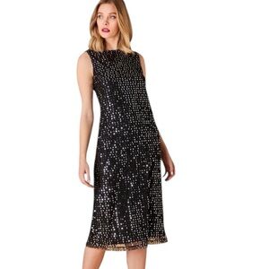 NWT Olivia by Livro Sequin Waller Midi Sheath Dress Black Size XS